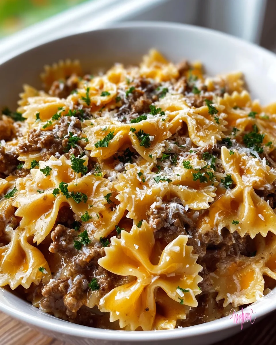 Garlic Butter Beef Cheesy Bowtie Pasta Recipe You’ll Love!