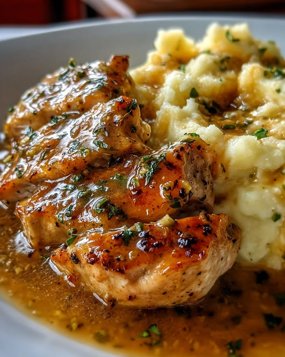 Chicken and Garlic Gravy with Cheesy Mashed Potatoes Recipe