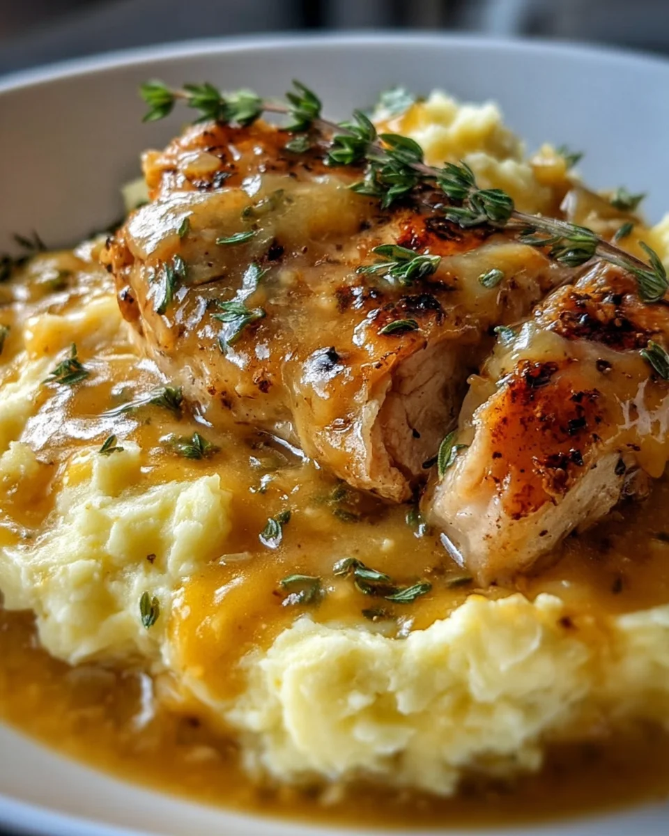 Chicken and Garlic Gravy with Cheesy Mashed Potatoes Recipe