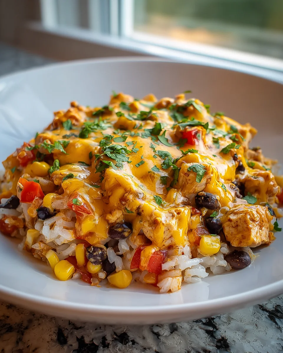 Easy One Pot Cheesy Southwest Chicken & Rice Dinner