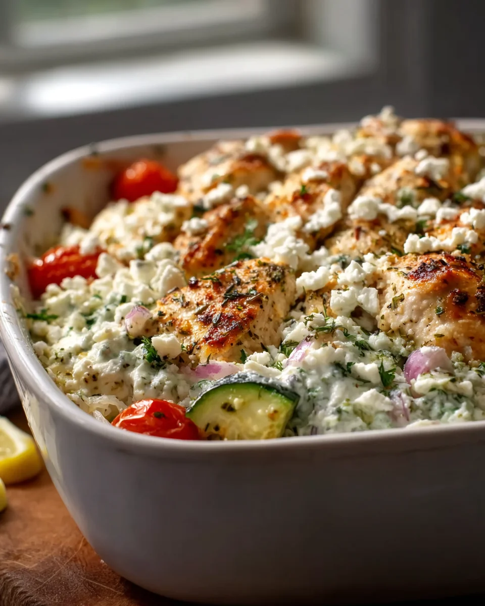 Easy Dump & Bake Chicken Tzatziki Casserole Dinner