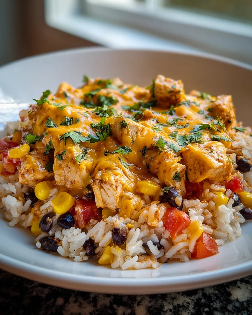 Easy One Pot Cheesy Southwest Chicken & Rice Dinner
