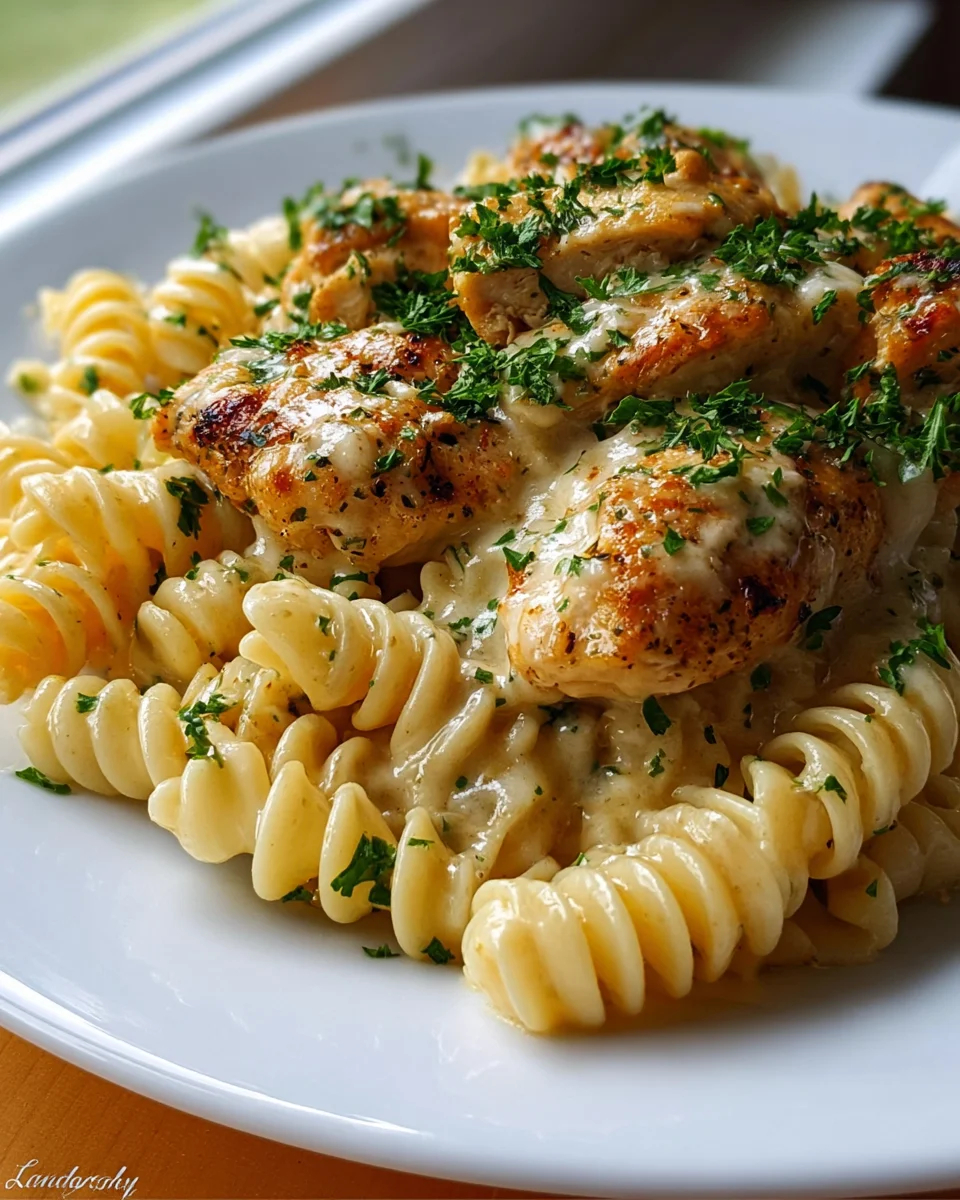 Creamy Garlic Parmesan Chicken With Cheesy Twisted Pasta