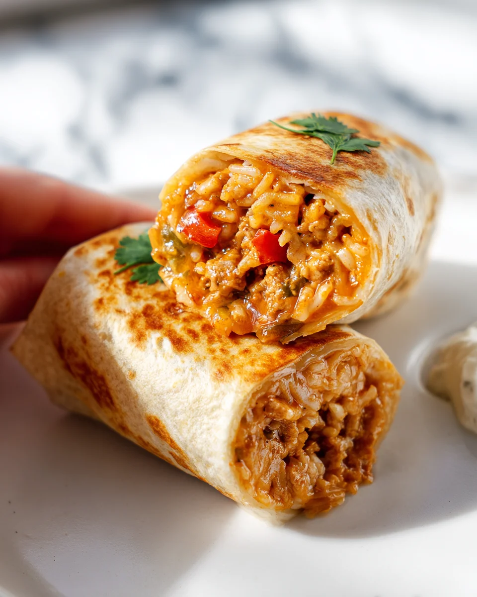 Easy Cheesy Ground Chicken & Rice Burritos Recipe