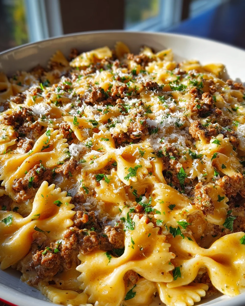 Cajun Cream Cheese Alfredo Bowties with Spiced Beef Delight