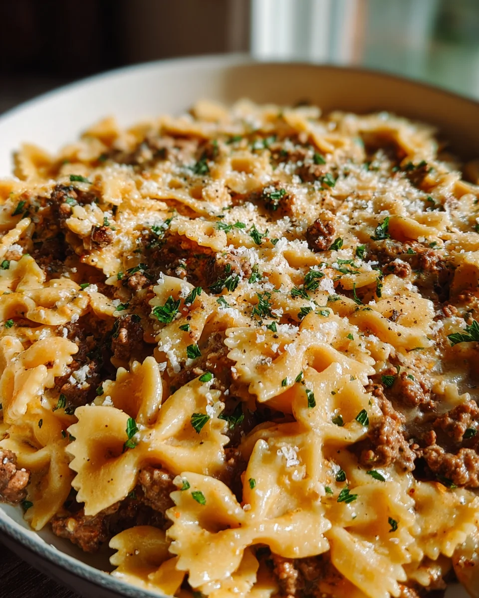 Cajun Cream Cheese Alfredo Bowties with Spiced Beef Delight