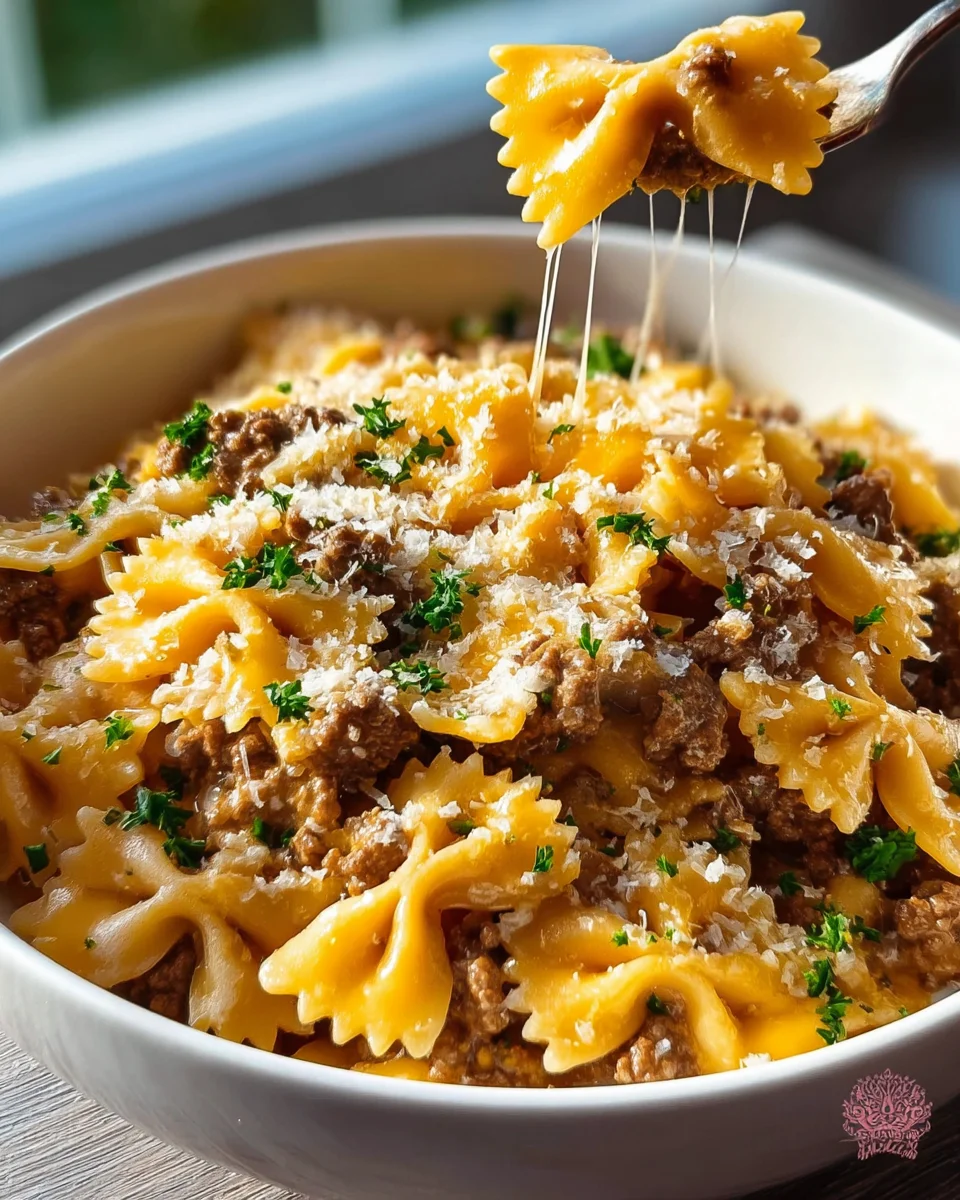 Garlic Butter Beef Cheesy Bowtie Pasta Recipe You’ll Love!