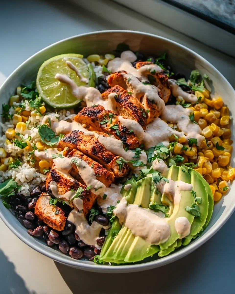 Easy Chipotle Chicken Bowl with Black Beans & Creamy Sauce