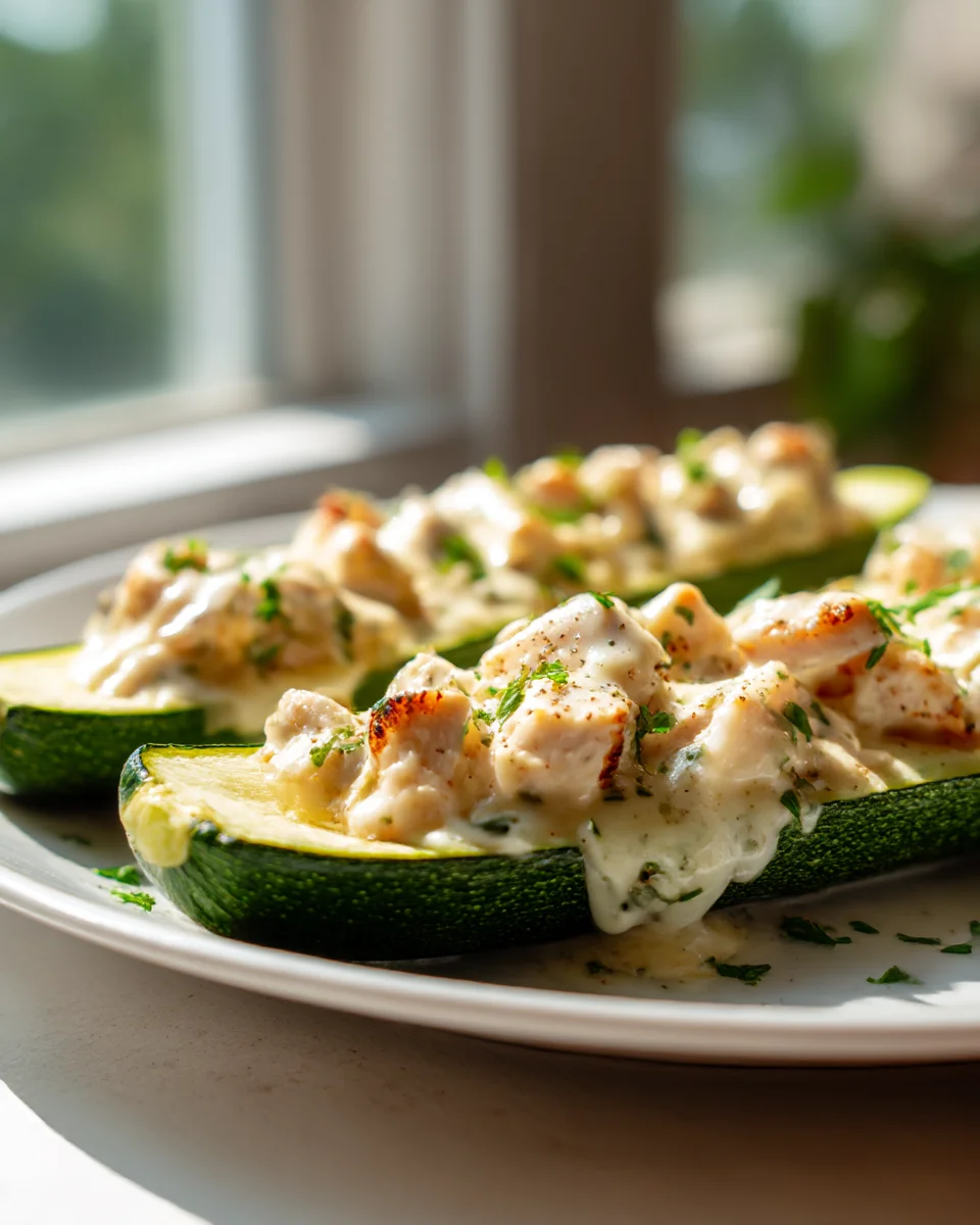 Low Carb Chicken Alfredo Zucchini Boats: Easy Keto Meal