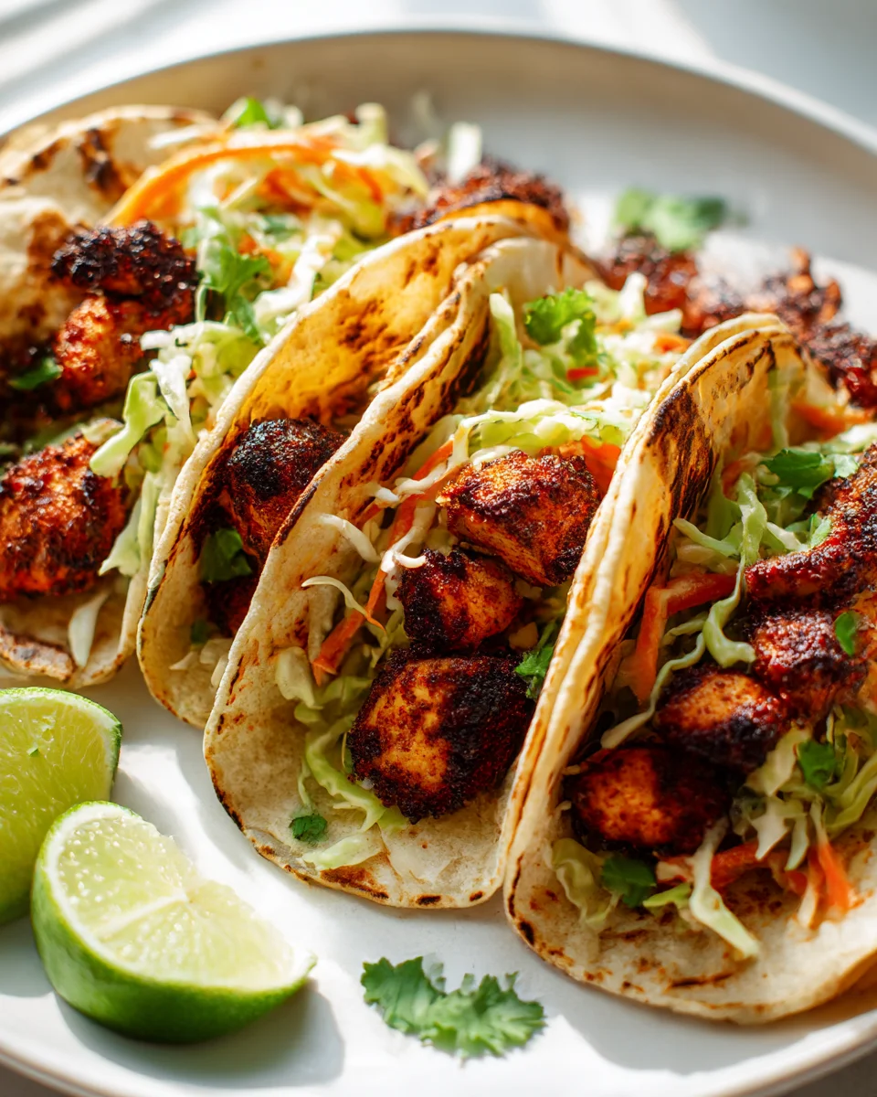 Irresistible Blackened Cajun Chicken Tacos & Lime Slaw