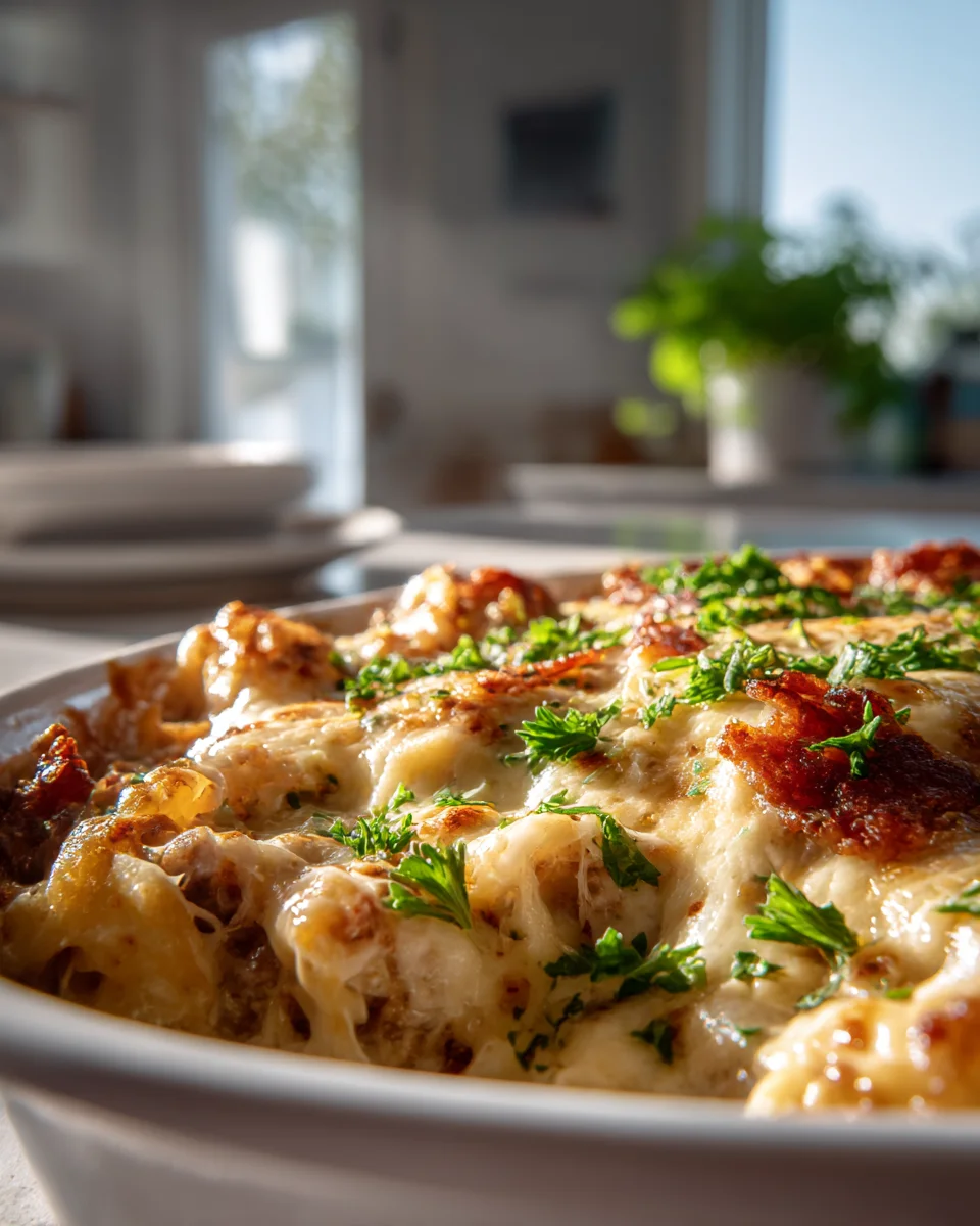 Ultimate Cheesy Beef Bacon Chicken Casserole Dinner Recipe