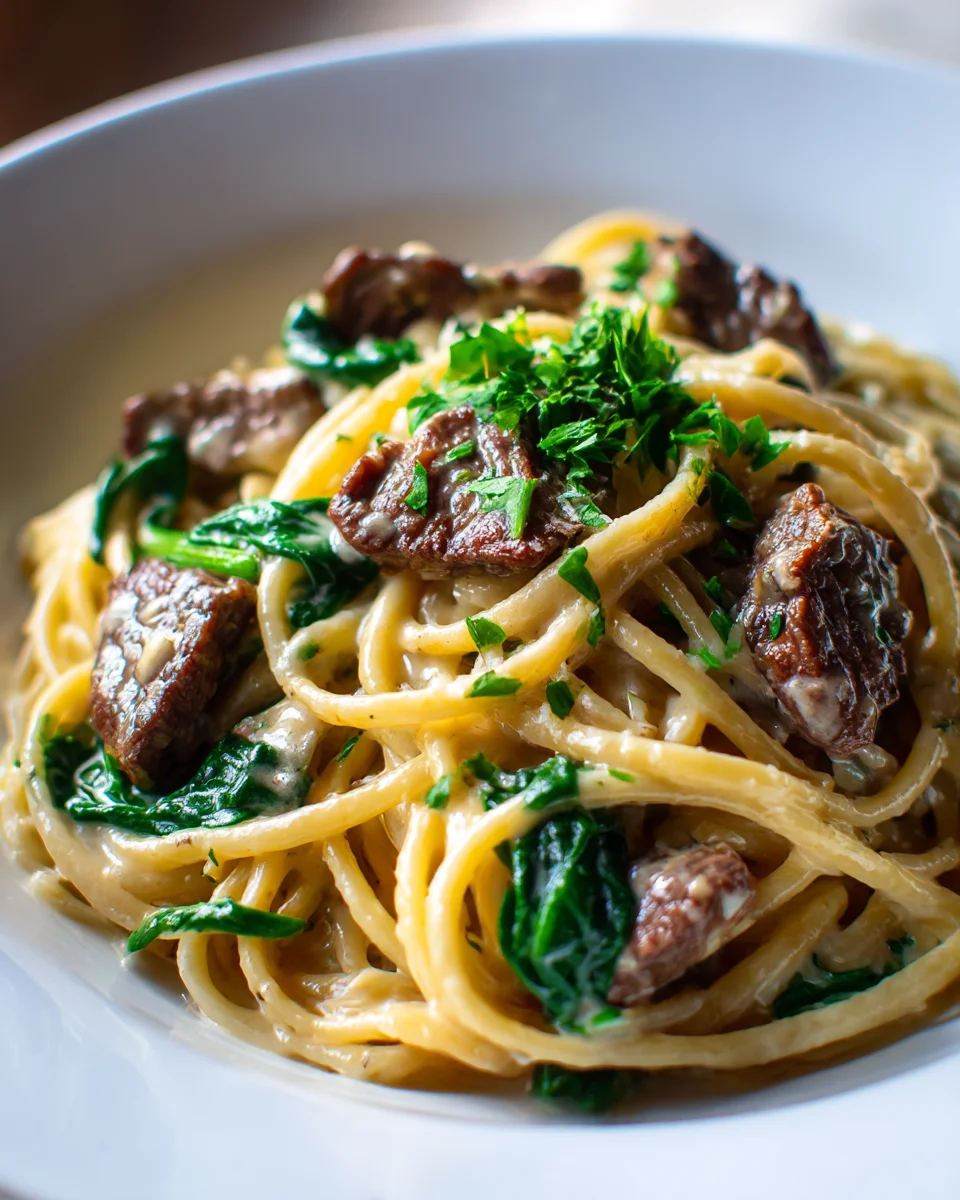 Creamy Cowboy Butter Linguine with Steak Bites & Spinach