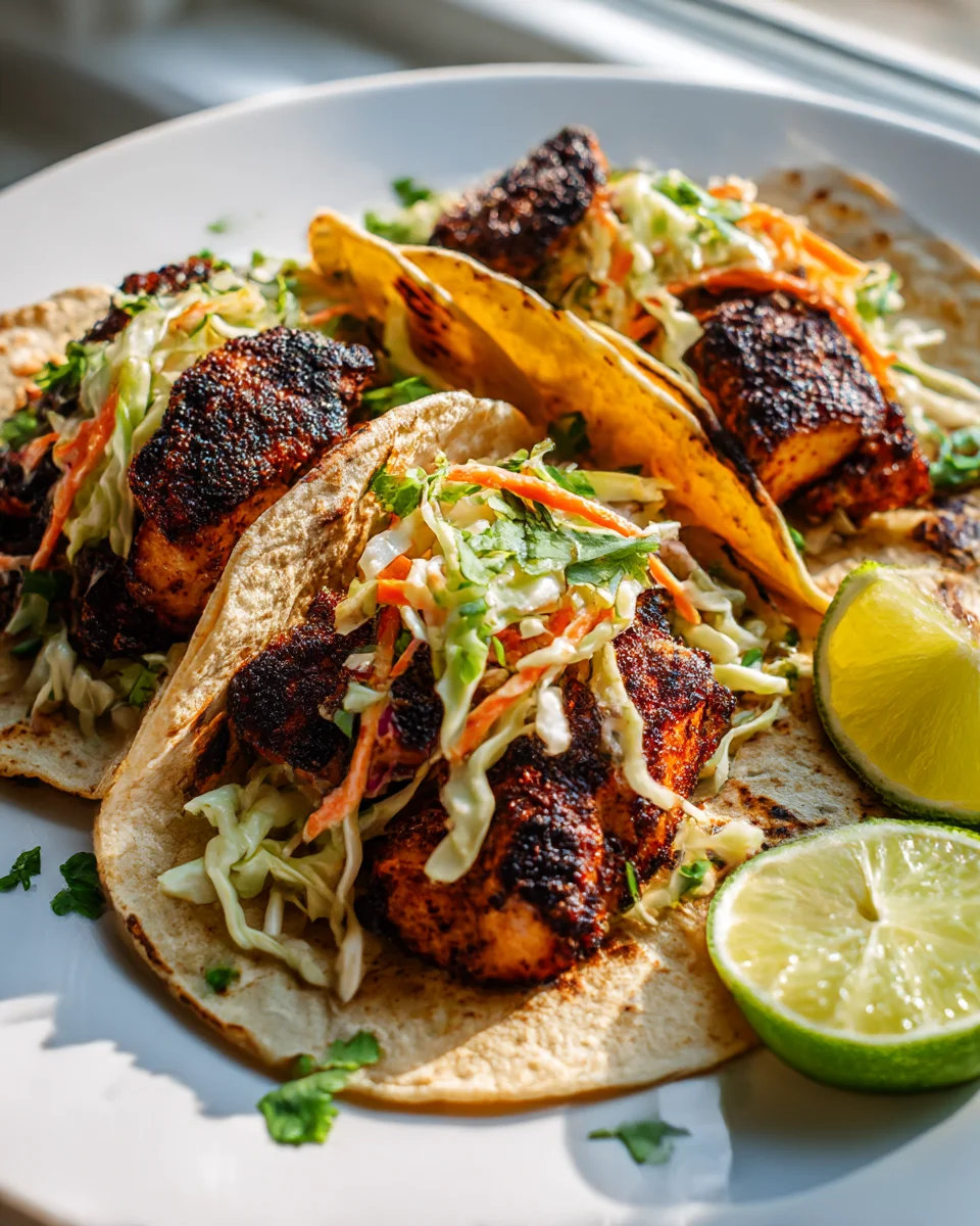 Irresistible Blackened Cajun Chicken Tacos & Lime Slaw