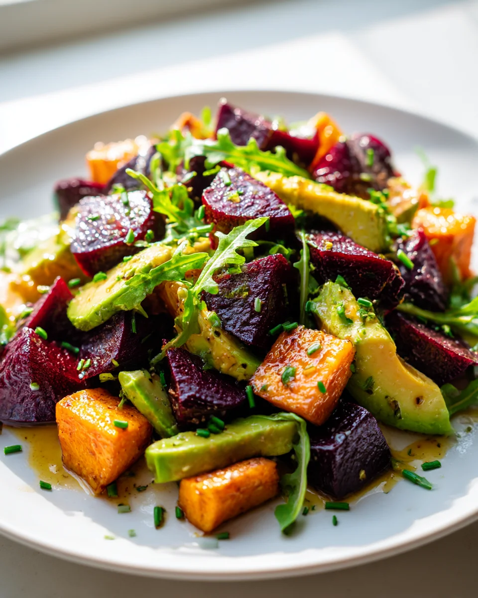 Roasted Beet & Sweet Potato Salad: Avocado & Maple Dijon