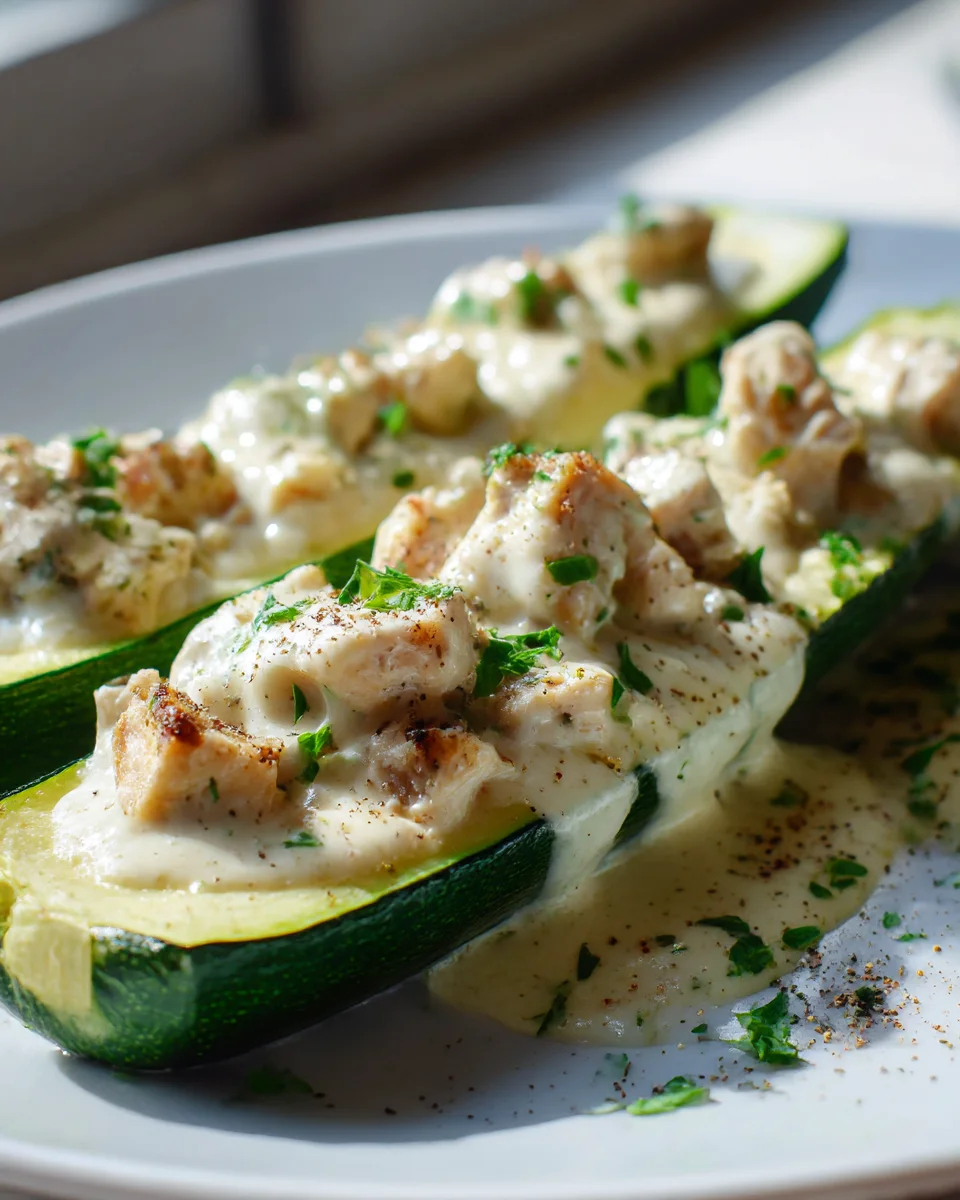 Low Carb Chicken Alfredo Zucchini Boats: Easy Keto Meal