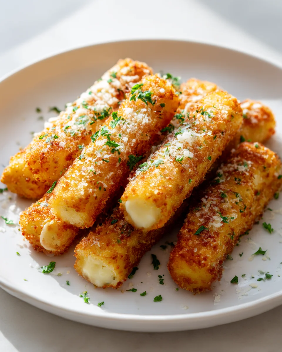 Irresistible Mozzarella Sticks with Garlic Parmesan Crust