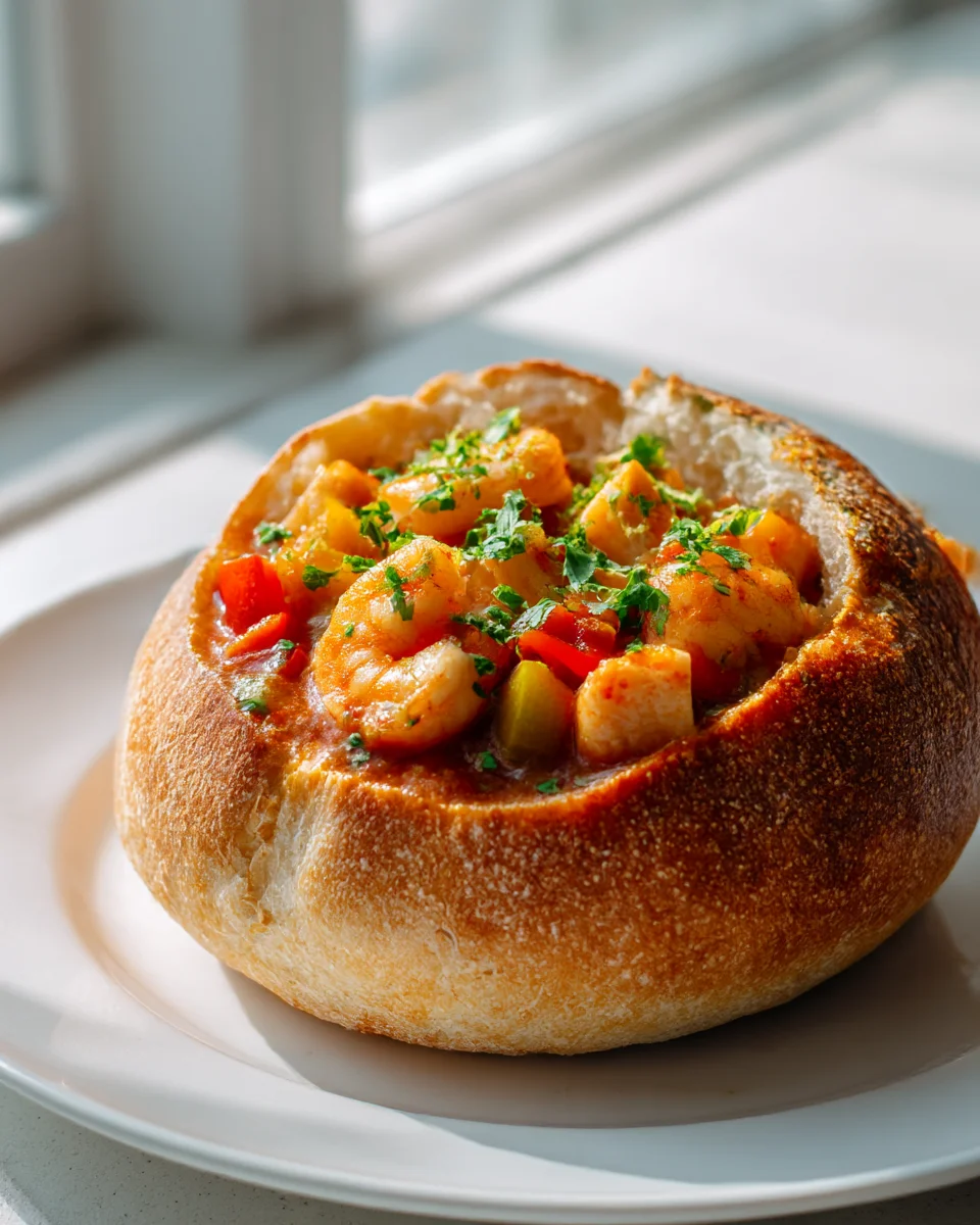 Must-Try Seafood & Shrimp Chili Stuffed Bread Bowls