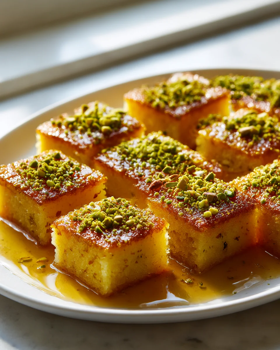 Exquisite Saffron Pistachio Basbousa: A Middle Eastern Delight