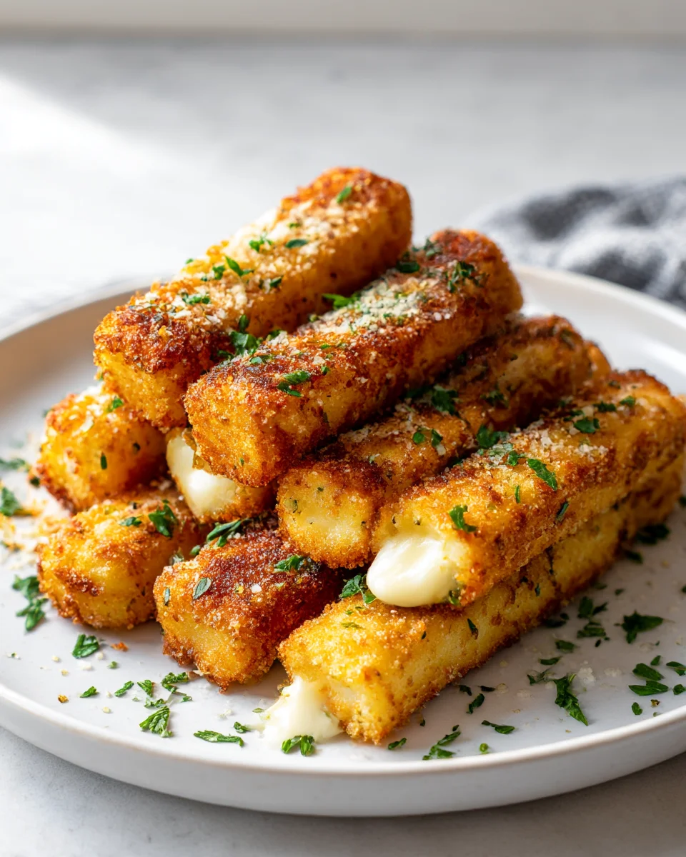 Irresistible Mozzarella Sticks with Garlic Parmesan Crust