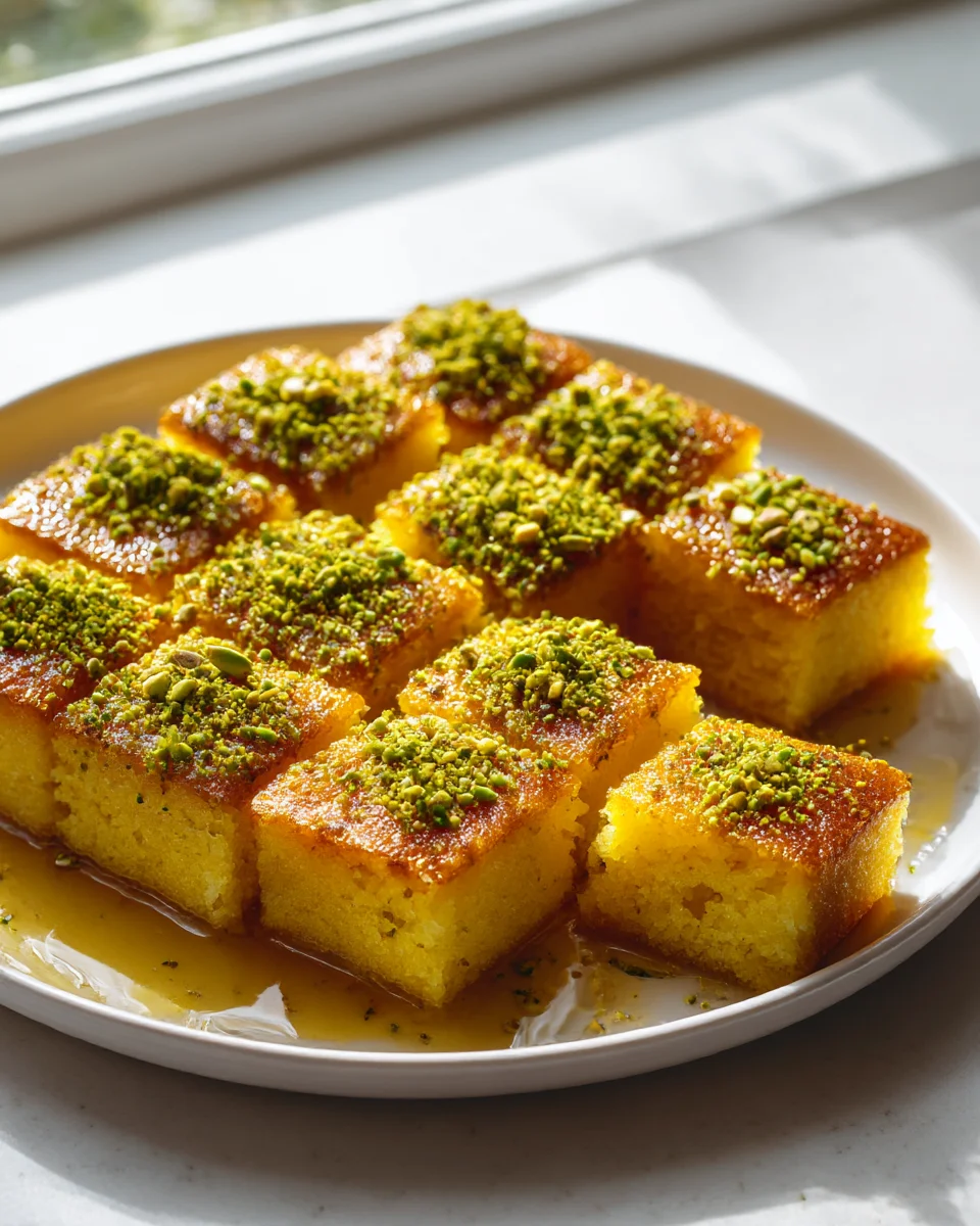 Exquisite Saffron Pistachio Basbousa: A Middle Eastern Delight
