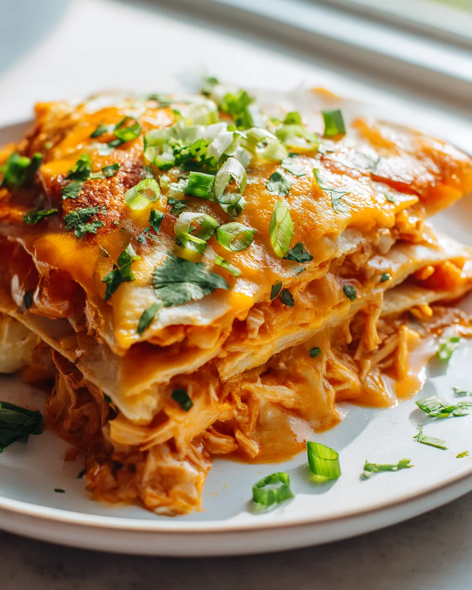 Ultimate Buffalo Chicken Enchilada Quesadilla Bake