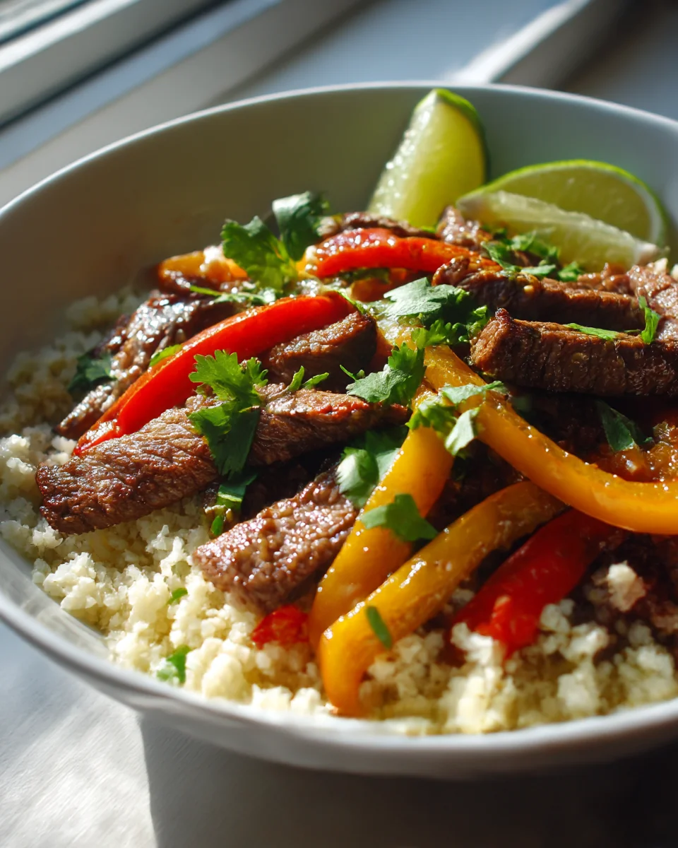 Delicious Low Carb Steak Fajita Cauliflower Rice Bowl