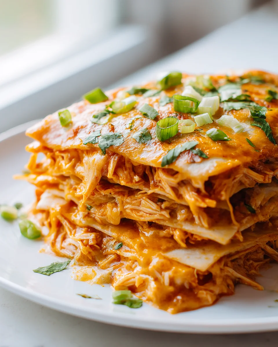Ultimate Buffalo Chicken Enchilada Quesadilla Bake