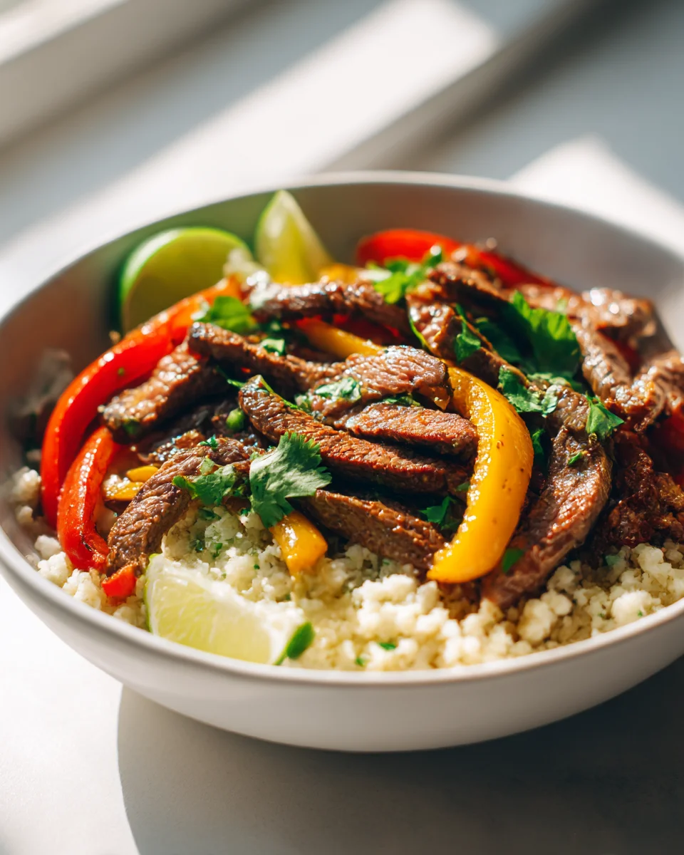 Delicious Low Carb Steak Fajita Cauliflower Rice Bowl
