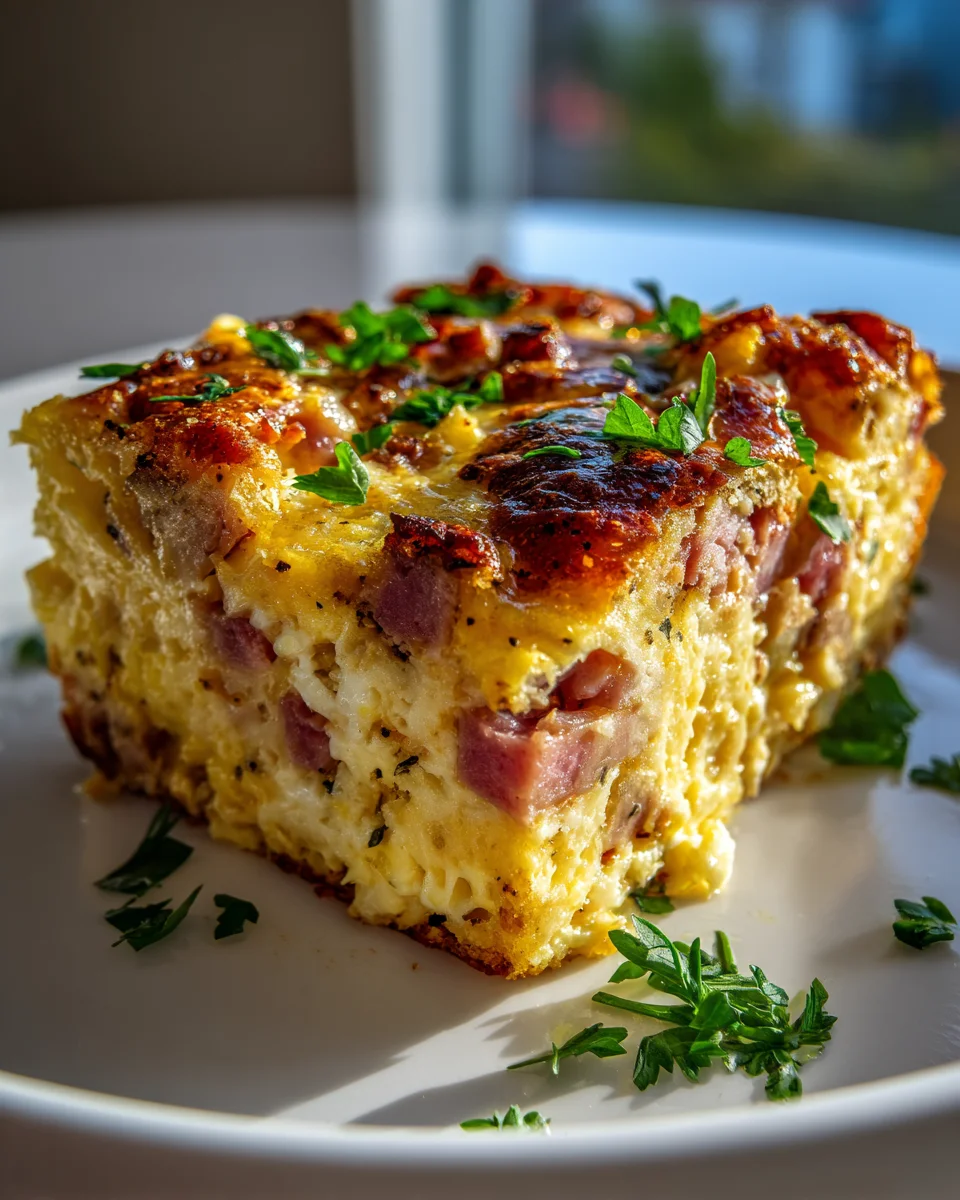 Hearty Beef Ham & Cheese Breakfast Casserole with Eggs
