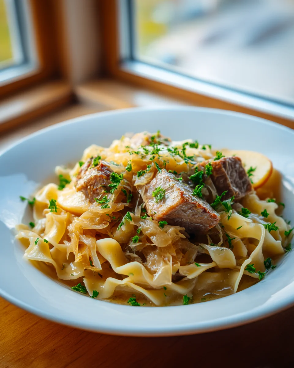 Best Tender Beef, Sauerkraut & Noodles for Dinner