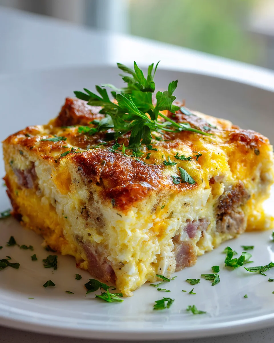 Hearty Beef Ham & Cheese Breakfast Casserole with Eggs