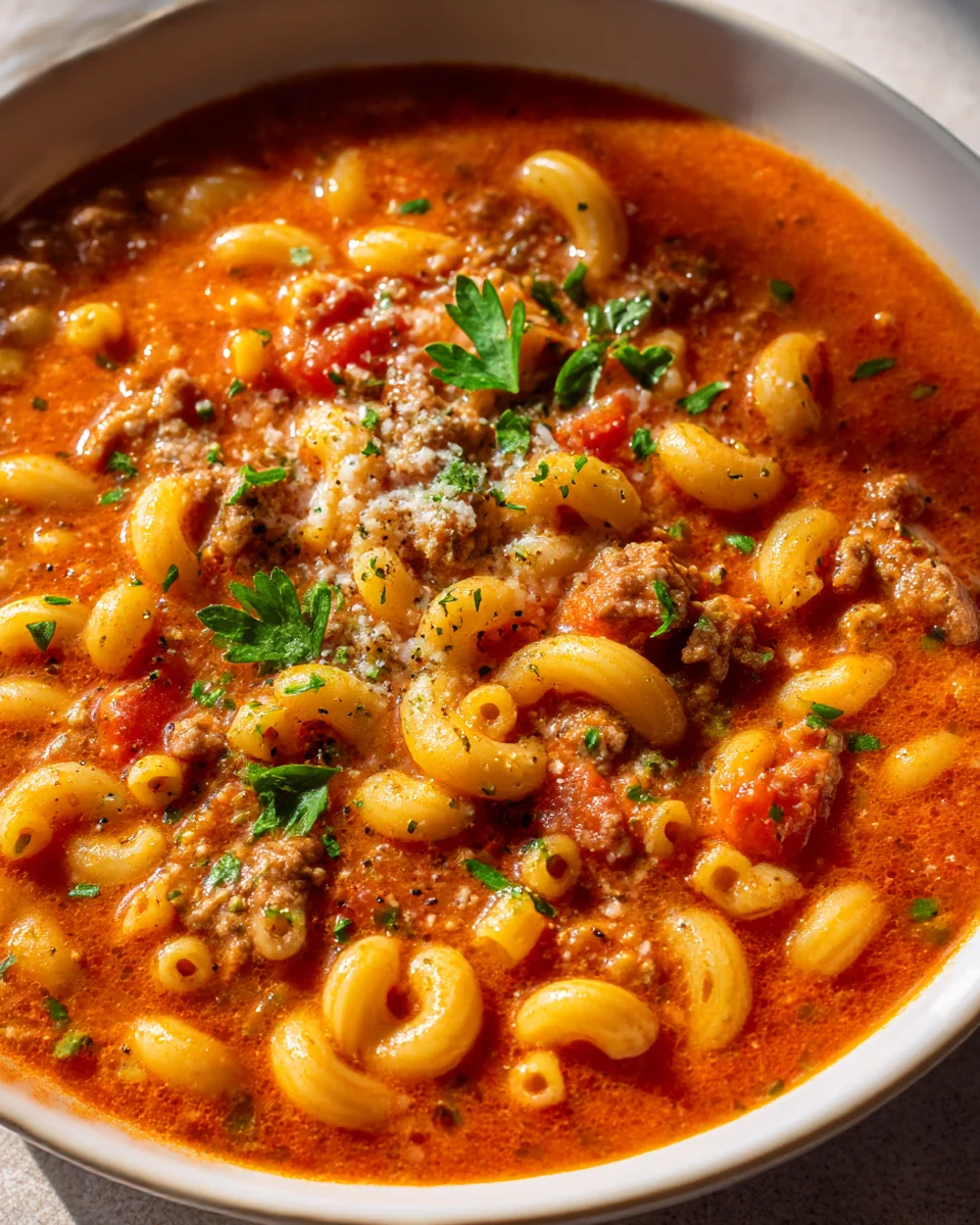 Creamy Beef & Macaroni Tomato Soup: Comfort in a Bowl