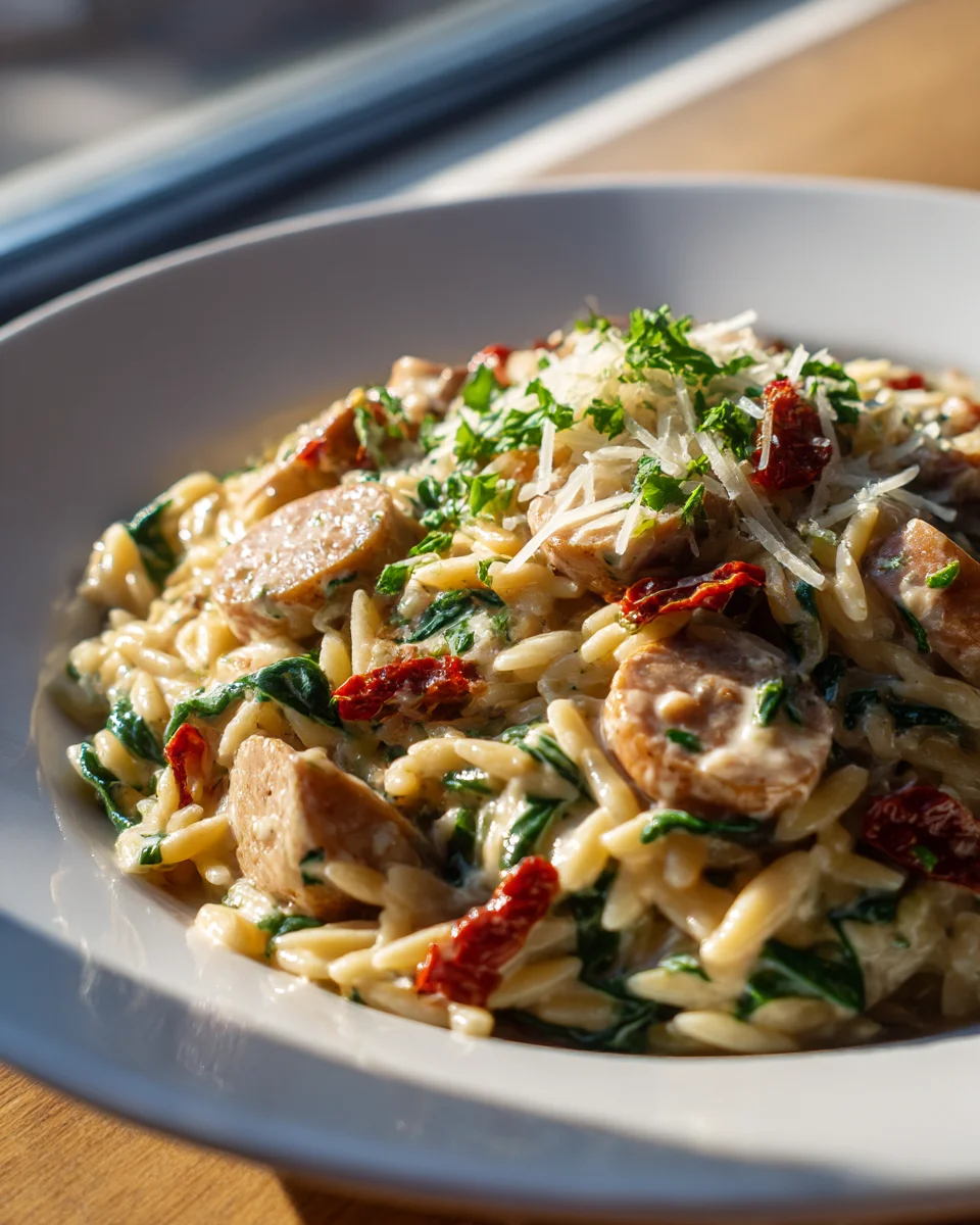 Delicious Creamy Chicken Sausage Orzo: Easy One-Pan Dinner
