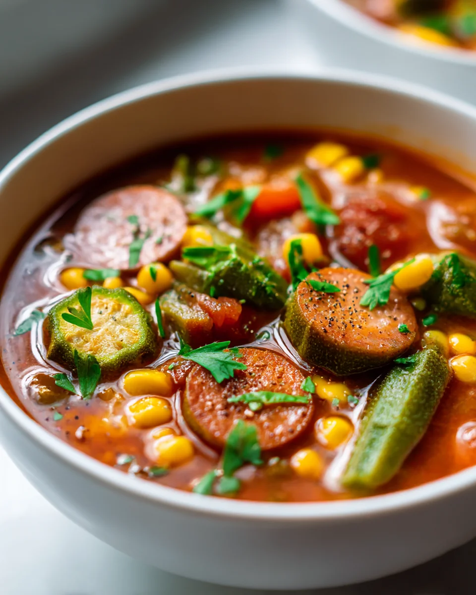 Hearty Cajun Beef Sausage, Tomato & Okra Soup Recipe
