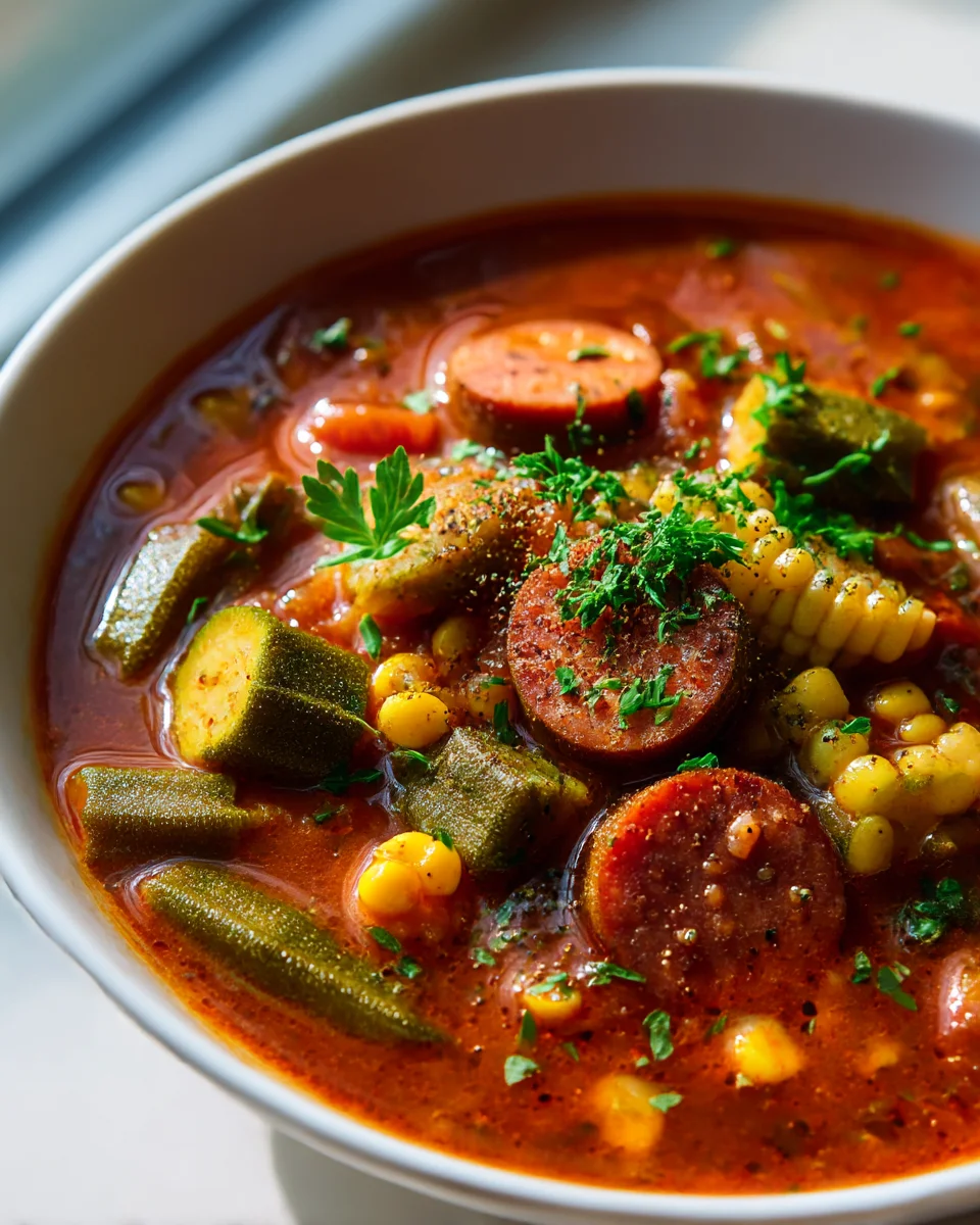 Hearty Cajun Beef Sausage, Tomato & Okra Soup Recipe