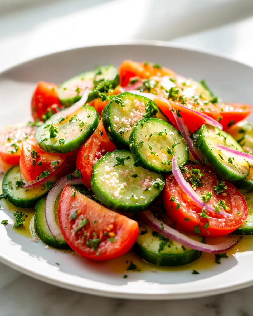Cucumber and Tomato Salad with Pink Salt - Refreshing Delight!