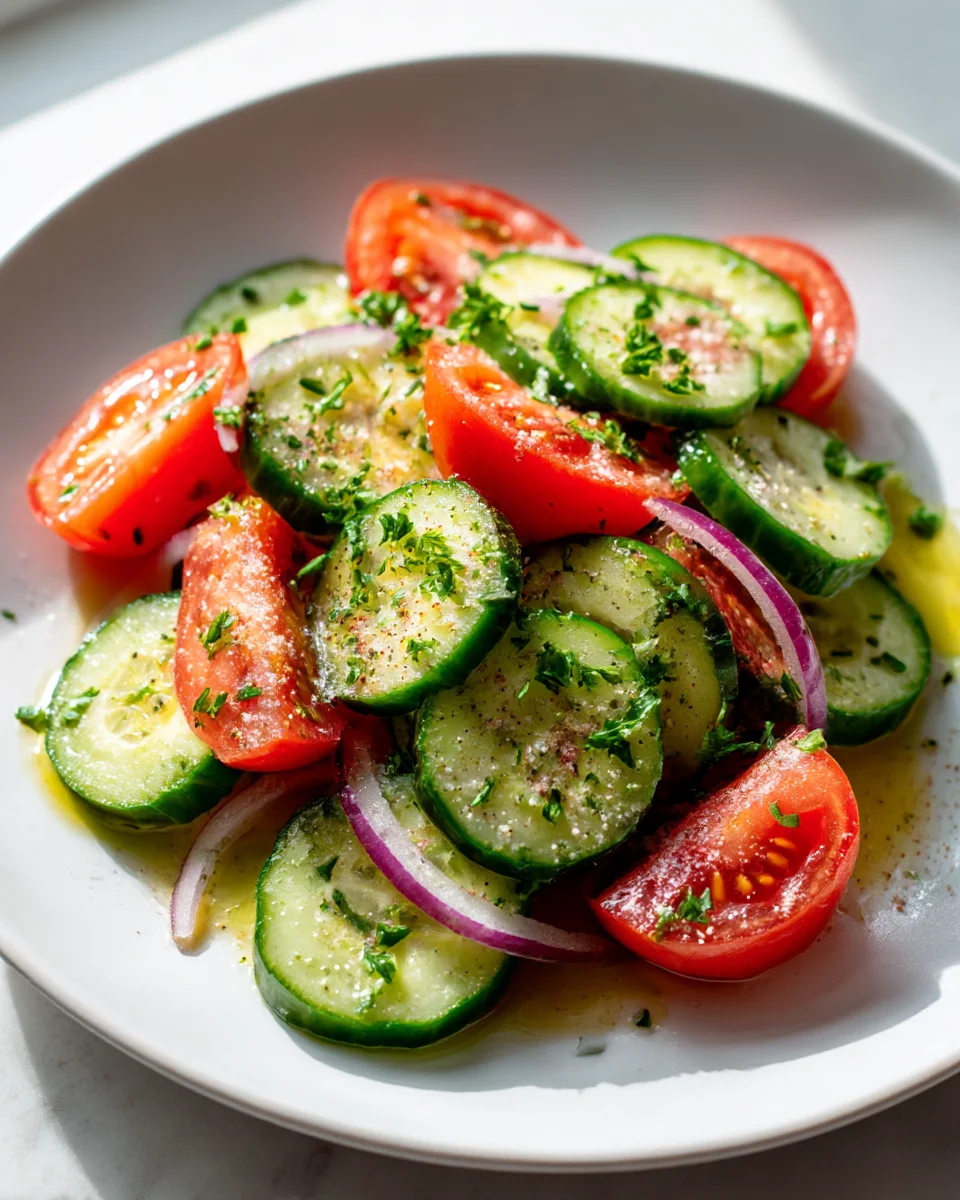 Cucumber and Tomato Salad with Pink Salt - Refreshing Delight!