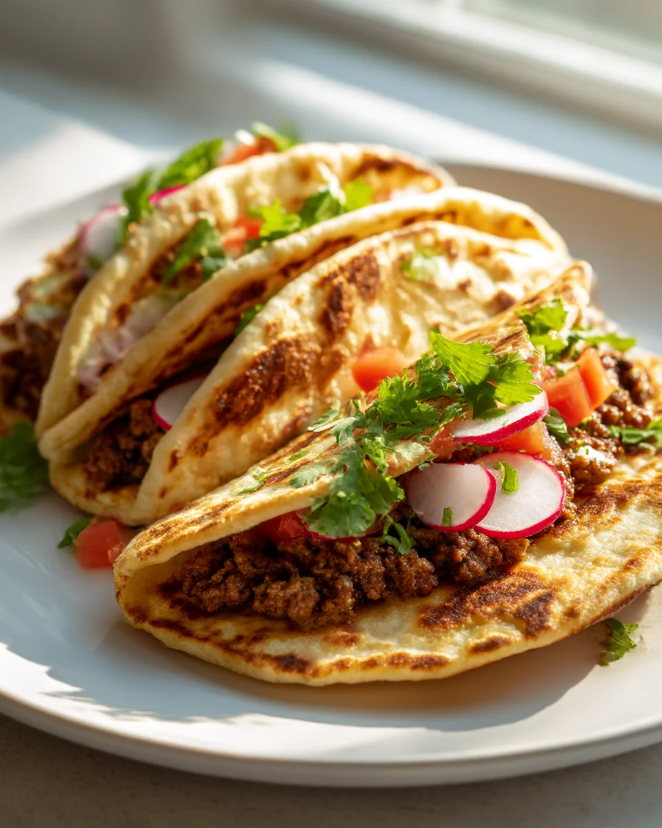Cottage Cheese Flatbread Tacos with Spiced Beef