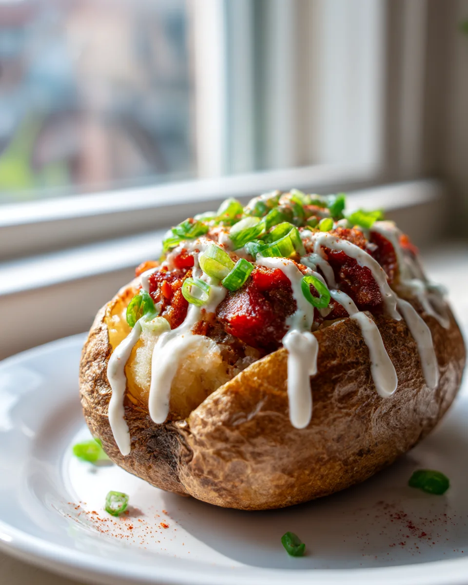Cajun Beef Sausage Loaded Baked Potatoes with Creamy Drizzle