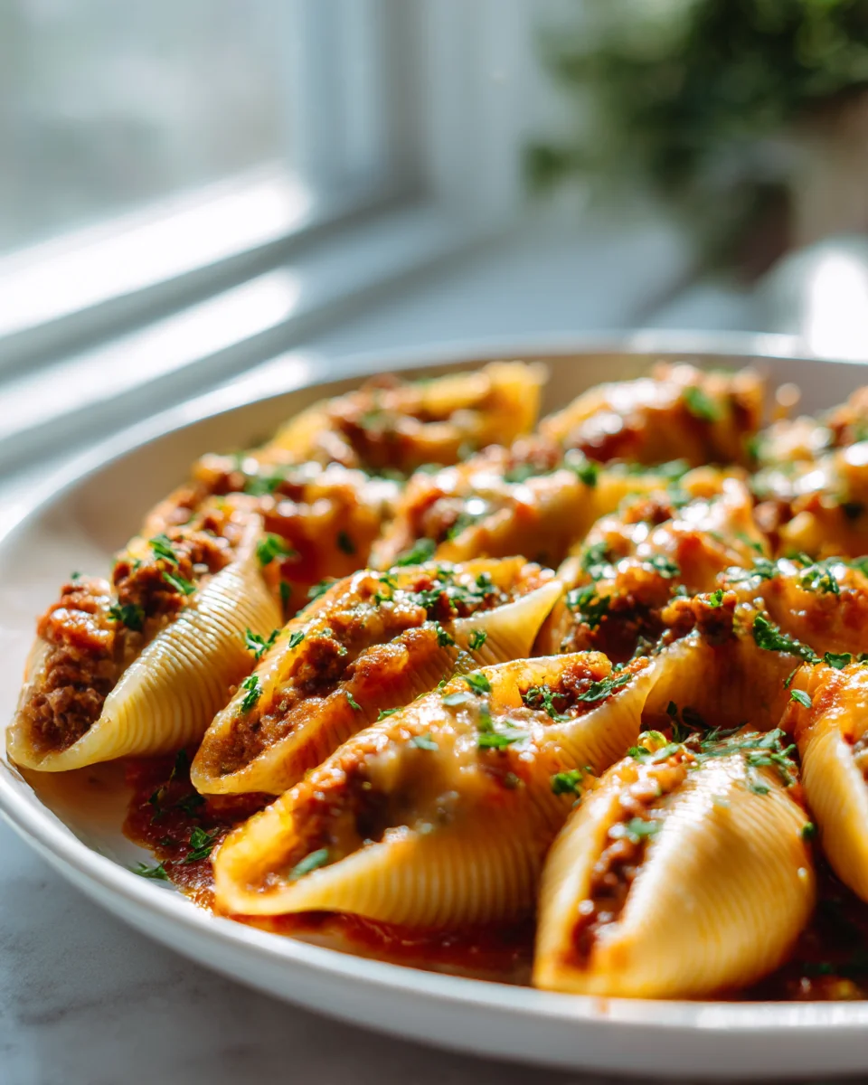 Beef Bacon Cheeseburger Stuffed Pasta Shells Recipe Delight