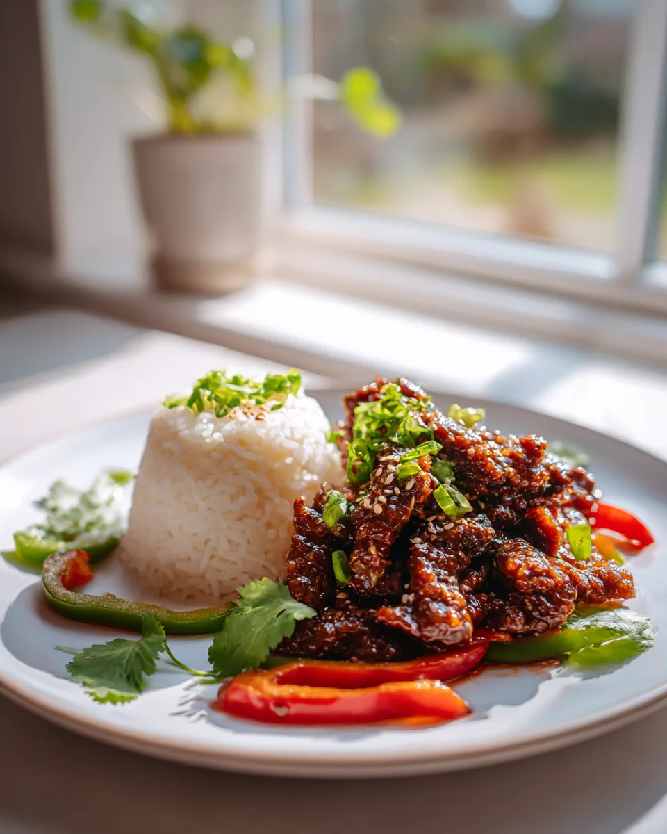Crispy Chilli Beef with Fragrant Jasmine Rice