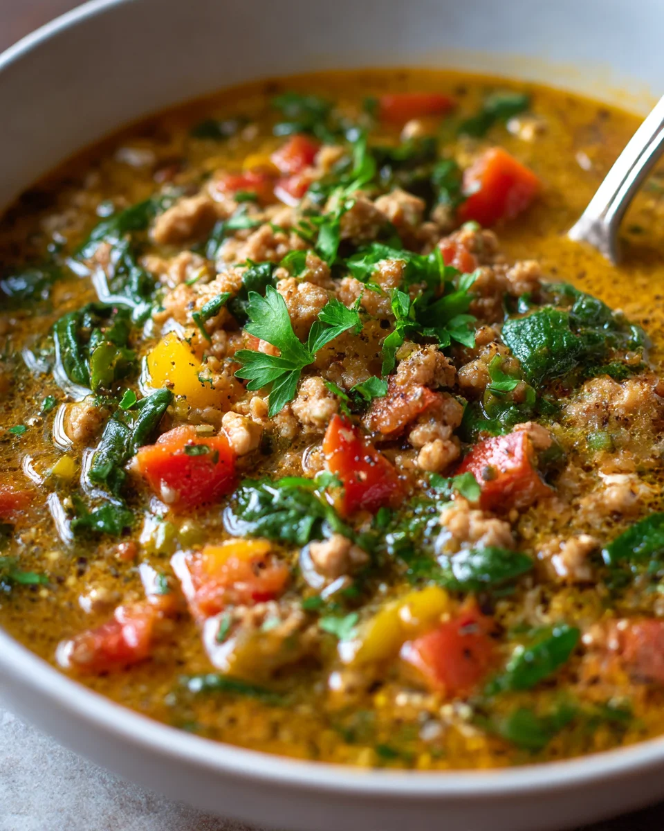 Delicious Turkey & Spinach Stuffed Pepper Soup Recipe