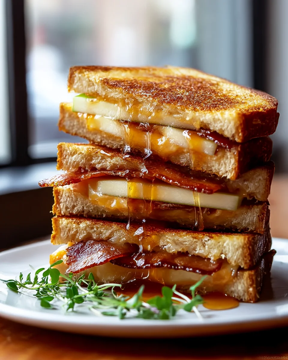 Hot Honey Apple Cheddar Beef Bacon Grilled Cheese Delight