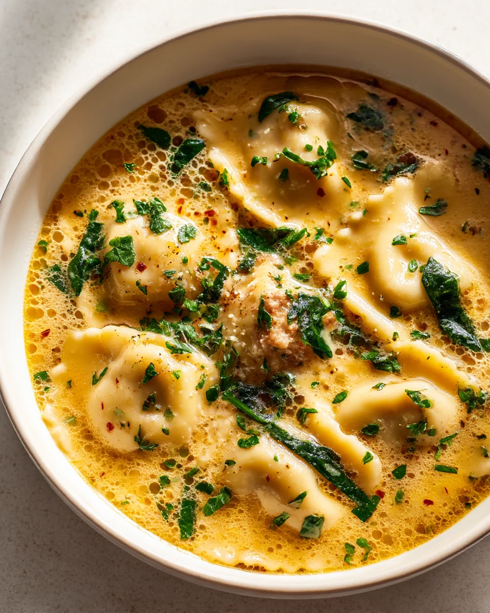 Savory Beef Sausage and Non-Alcoholic Ale Ravioli Soup Recipe