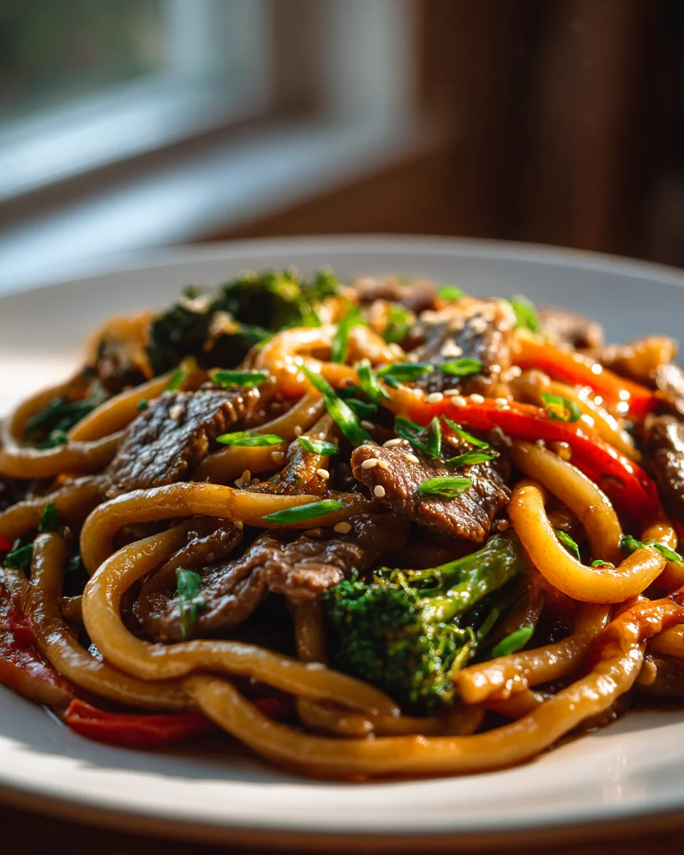 Savory Beef & Broccoli Udon Noodle Stir Fry Recipe Delight