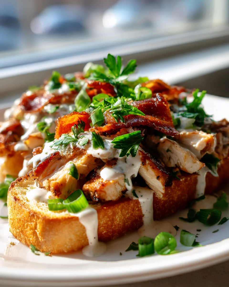 Delicious Open Faced Chicken Beef Bacon Ranch Sandwich Recipe