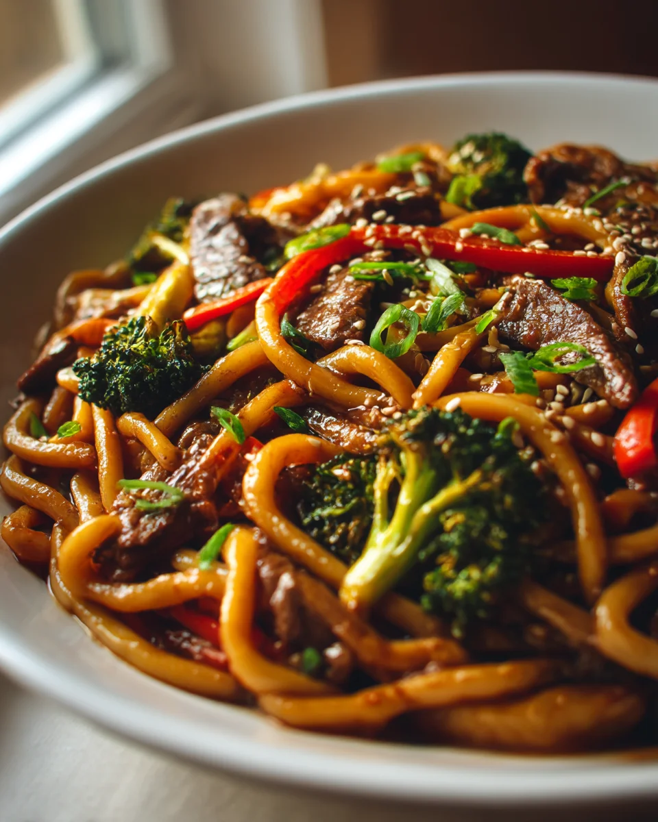 Savory Beef & Broccoli Udon Noodle Stir Fry Recipe Delight