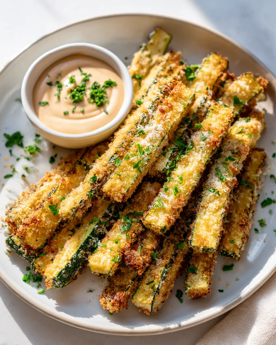 Crispy Garlic Parmesan Zucchini Fries with Creamy Aioli Dip