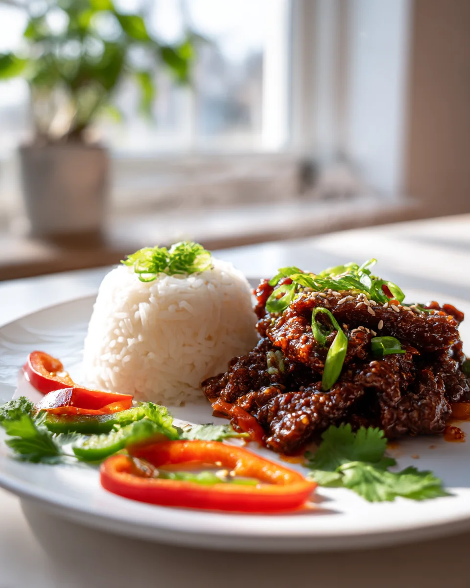 Crispy Chilli Beef with Fragrant Jasmine Rice