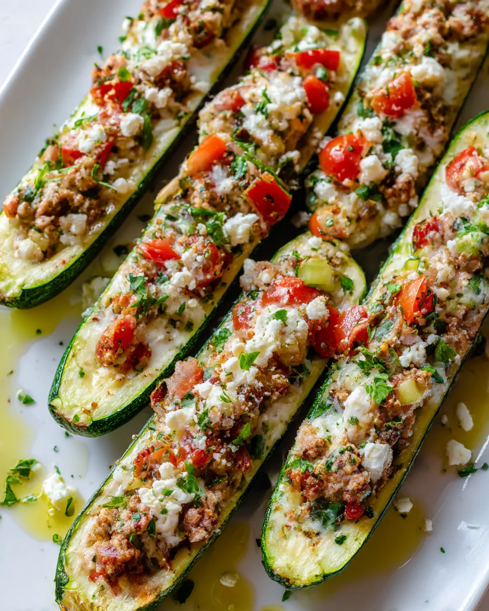 Greek Chicken Stuffed Zucchini Boats